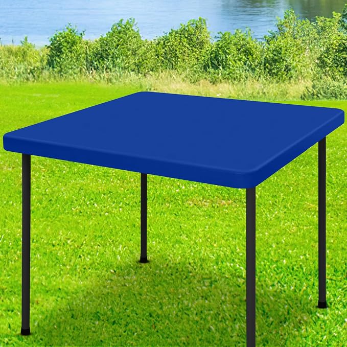 Moosfor Spandex Square Table Cloth, Elastic Fitted Tablecloths for Picnic, Stretch Washable Patio Table Cover for Outdoor, Camping, Banquet and Parties (Blue, 34"x34")