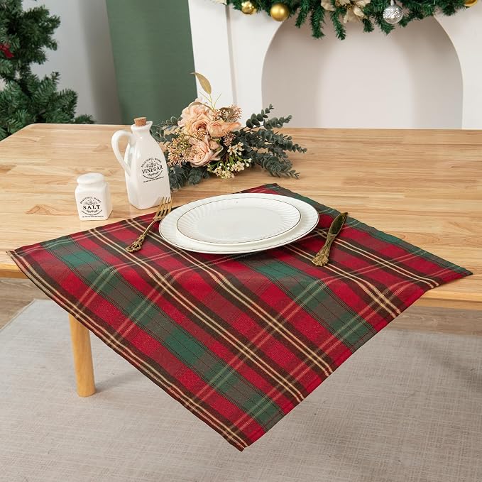 Rectangle Plaid Waterproof Tablecloth for Christmas, W20 x L20 | Checkered Style Table Cloth Holiday Family Gathering Rectangle Table Cover - Spillproof - Ideal for Indoor & Outdoor Use