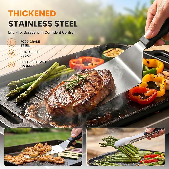 Overmont 31PC Griddle Accessories Kit, Spatula Set with Basting Cover Press | Flat Top Grill Tool Set with Enlarged Spatulas Scraper Tong Carry Bag, Professional Barbecue Gift for Outdoor BBQ Teppanyaki