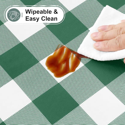 Buffalo Rectangle Picnic Tablecloth, 6 Foot Elastic Fitted Vinyl Table Cloth with Flannel Backing, Waterproof Plaid Table Cover for Dining, Camping, Outdoor (Emerald Green and White, 30" x 72")
