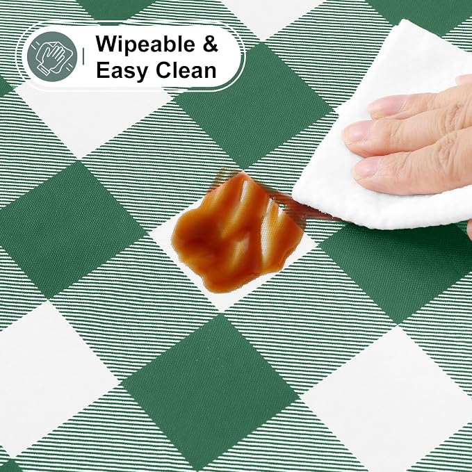 Buffalo Rectangle Picnic Tablecloth, 8 Foot Elastic Fitted Vinyl Table Cloth with Flannel Backing, Waterproof Plaid Table Cover for Dining, Camping, Outdoor (Emerald Green and White, 30" x 96")