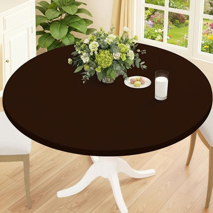Smiry Round Spandex Tablecloth, Elastic Fitted Washable Tablecloths for 45"-56" Tables, Waterpoof Stretch Picnic Table Cover for Dining, Indoor and Outdoor, Coffee