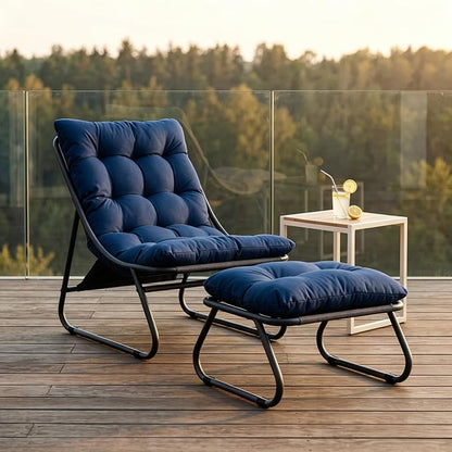 Rocking Chair with Ottoman, Modern Metal Frame Outdoor Rocker, Comfy Patio Lounge Chair with Footrest, Reading Glider Chairs for Living Room, Bedroom, Balcony, Garden, Relax, Navy Blue