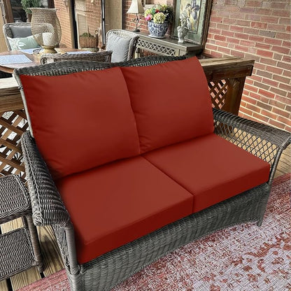 Bcareself Outdoor Deep Seat Cushion Set Waterproof & Fade Resistant Patio Furniture Cushions with Removable Cover Adjustable Straps, Rain-Proof Seat Pad & Back Cushion for Chair Sofa Porch 19 x 19 Red