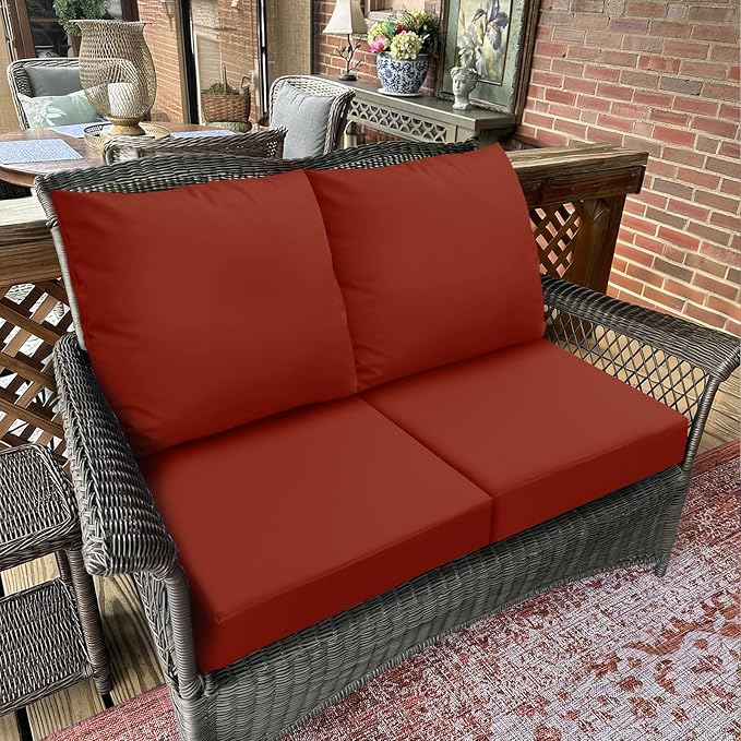 Bcareself Outdoor Deep Seat Cushion Set Waterproof & Fade Resistant Patio Furniture Cushions with Removable Cover Adjustable Straps, Rain-Proof Seat Pad & Back Cushion for Chair Sofa Porch 22 x 22 Red