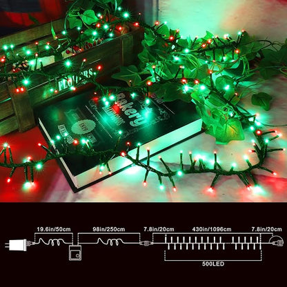 500 LED Red & Green String Lights, 46ft 16 Modes Plug in Christmas Lights, Waterproof Connectable Color Changing Cluster Lights for Indoor Outdoor Party Holiday Decor