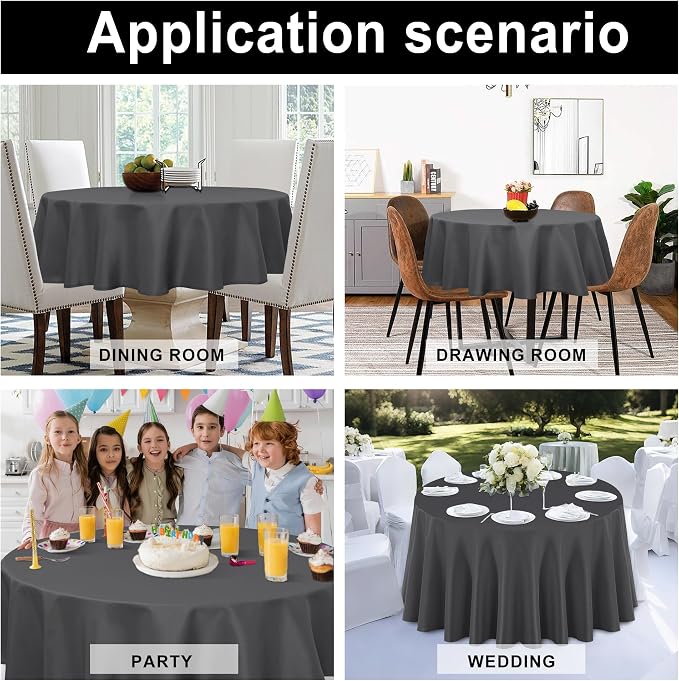 DWCN Round Tablecloth 60 Inch - Waterproof & Stain Resistant Spillproof Washable Polyester Fabric for Dining Room Kitchen, Dining, Party, Weddings and Restaurants, Grey