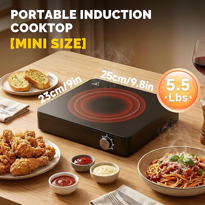 Portable Single Burner Electric Cooktop, 1200W 110-120V Countertop Hot Plate with Knob Control & 6 Power Levels, Black Crystal Glass Surface, Compatible with All Cookware, for Home Camping