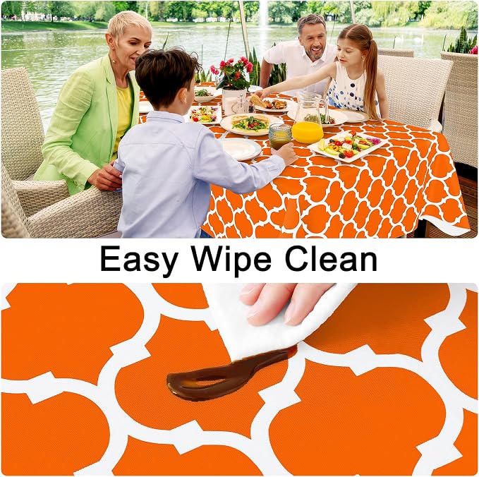 Smiry Square Table Cloth, Waterproof Vinyl Tablecloth with Flannel Backing for Square Tables, Wipeable Spillproof Plastic Tablecloths for Dining, Camping, Indoor and Outdoor (54"x54", Bright Orange)
