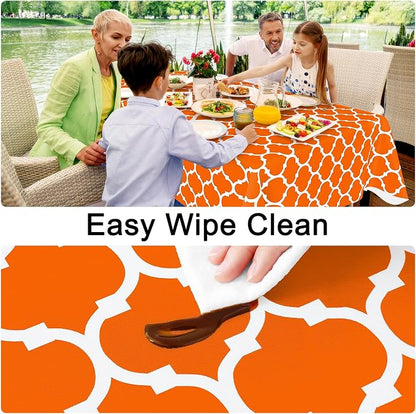 Smiry Rectangle Table Cloth, Waterproof Vinyl Tablecloth with Flannel Backing for Rectangle Tables, Wipeable Spillproof Plastic Tablecloths for Dining, Indoor and Outdoor (52"x70", Bright Orange)