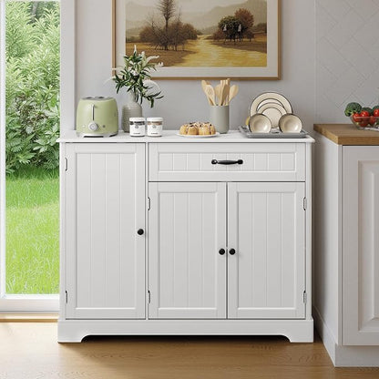 42'' Buffet Cabinet, Coffee Bar Cabinet for Living Room, White | Coffee Bar, Sideboard Cabinet with Internal Storage Shelf for Dining Room, Kitchen, Living Room, Kitchen and Laundry Room