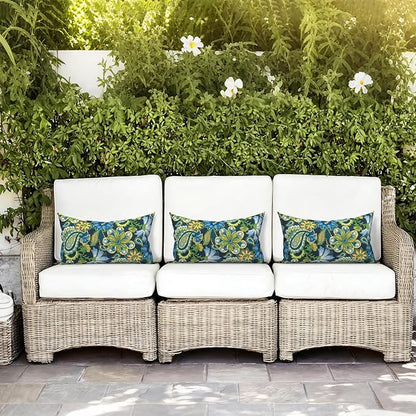 LVTXIII Set of 2 Patio Lumbar Pillows, 12" x 20" Fade Resistant Outdoor Lumbar Pillow with Inners, Fluffy Decorative Garden Lumbar Cushions for Home Patio Coach Sofa Use, Flower Child