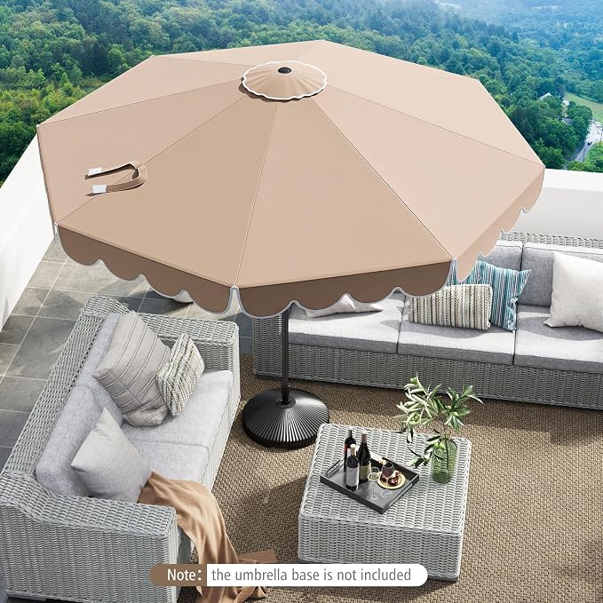 Tangkula 10 FT Patio Umbrella, 2-Tiers Scalloped Outdoor Table Market Umbrella with Tilt Adjustment, Crank, 8 Sturdy Ribs for Pool, Deck, Backyard (Beige)