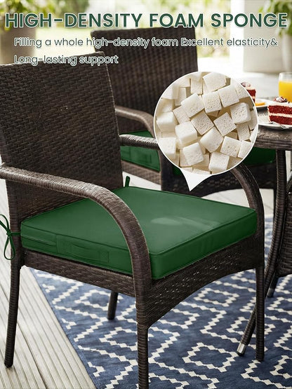 Outdoor Chair Cushion 17 x 16 x 3 Inches Patio Furniture Outdoor Waterproof Seat Cushion, Patio Chair Cushion with Handles and Ties, Square Dining Chair Cushion Set of 2, Green