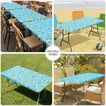 Smiry Spandex Fitted Tablecloth for 6 Foot Rectangle Tables, Washable Picnic Table Cover with Elastic, Stretch Reusable Table Cloth for Outdoor, Camping, Dining & Kitchen (Lemon, 30"x72")