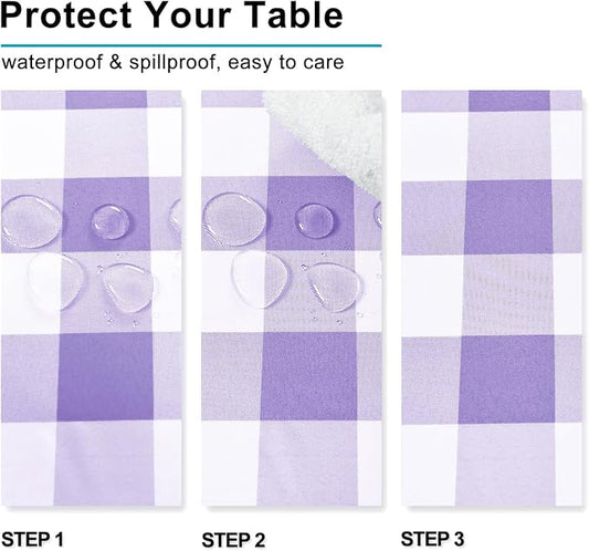 Hiasan Checkered Square Tablecloth - Stain Resistant, Waterproof and Wrinkle Resistant Washable Table Cloth for Dining Room Halloween and Outdoor Use, 54 x 54 Inch, Purple and White Gingham Pattern