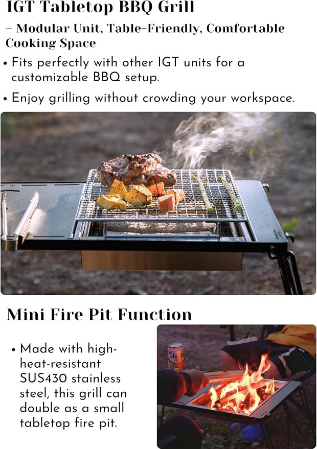 CAMPINGMOON IGT Compatible Charcoal Grill Portable Tabletop BBQ Stove Heat-Shield Design 304 Stainless Steel Precision Airflow Overlanding Camping UG-1