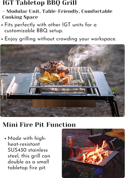 CAMPINGMOON IGT Compatible Charcoal Grill Portable Tabletop BBQ Stove Heat-Shield Design 304 Stainless Steel Precision Airflow Overlanding Camping UG-1