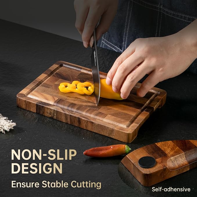 Small Walnut Cutting Board, Wood Chopping Boards for Kitchen | 9"x6"x0.8" Portable Cutting Board, Compact Size for Daily Prep with Stable Non-slip Mat