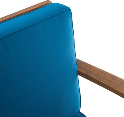 Christopher Knight Home Perla Outdoor Acacia Wood Club Chairs with Water Resistant Cushions, 2-Pcs Set, Teak Finish / Blue