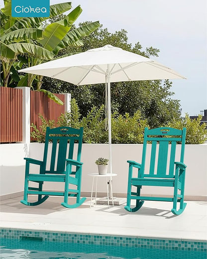 Ciokea Oversized Outdoor Rocking Chairs Set of 3, 380lbs Heavy-Duty Large Patio Rocker, High Back Cozy Porch Chairs, Weather Resistant Patio Rocking Chairs for Outside, Fire Pit, Deck, Aruba Blue