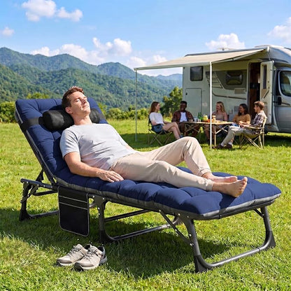 ABORON 3-in-1 Folding Patio Lounge Chair, 440LB Heavy-Duty Tri-Fold Guest Bed with Plush Cotton Cushion, No Assembly Adjustable Recliner for Office Nap, Patio Sunbathing, Poolside & Camping