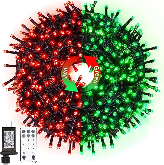 JMEXSUSS 66ft 200 LED Color Changing Christmas Lights, Red & Green | Plug in, Connectable, String Lights with Remote, Waterproof Christmas Lights for Tree Party Yard Halloween Xmas Decor