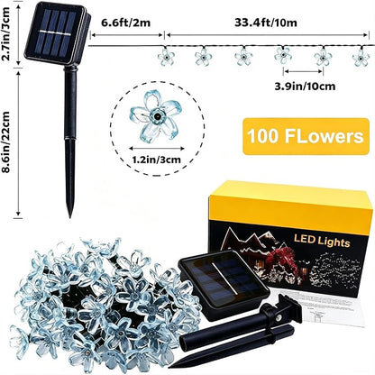 Solar String Flower Lights Outdoor 100 LED 40Ft Multi-Color Christmas Fairy Lights with 8 Lighting Modes, Waterproof Solar Lights Outdoor for Garden Christmas Wedding Party Xmas Tree Decoration