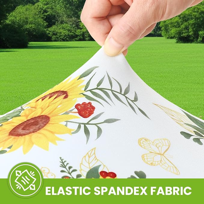 Smiry Spandex Fitted Tablecloth for 4 Foot Rectangle Tables, Washable Picnic Table Cover with Elastic, Stretch Reusable Table Cloth for Outdoor, Camping, Dining & Kitchen (Sunflower, 24"x48")