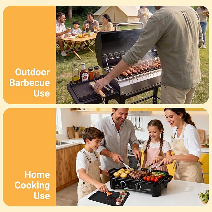 Silicone Grill Mat for Blackstone Griddles & Outdoor Grills - Heat Resistant (450°F) Countertop Protector, Non-Slip Tool Organizer & Grease Catcher, 16x11.5 Inch(Black)