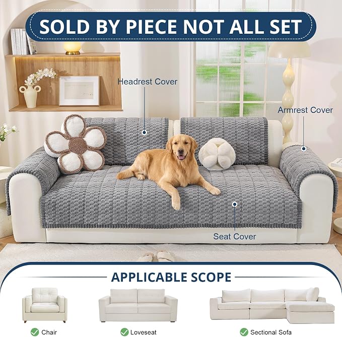 OstepDecor Couch Cover for Dogs, Washable Non Slip Sofa Cover for Pets | Soft Couch Covers for Sofa, Loveseat and Sectional, Furniture Protector Against Pet Hair & Dirt (35.4" x 63", Grey)