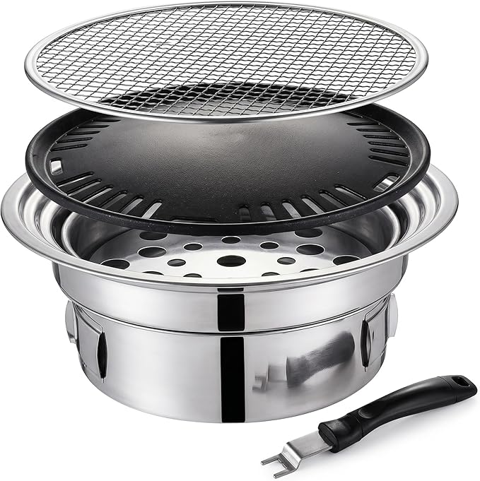 Korean Grill Korean Bbq Grill Portable Charcoal Grills With Non stick Pan & Net Small Indoor/outdoor Charcoal