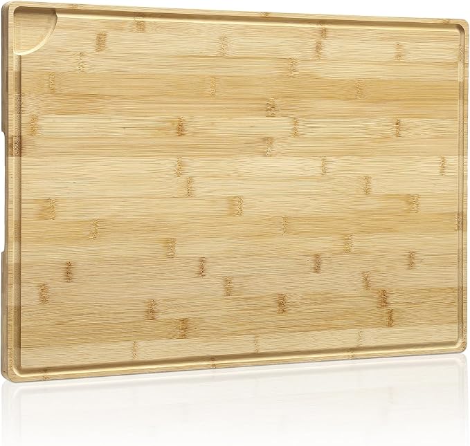 Garvee Large 24x16 Inches Bamboo Cutting Board for Kitchen, Wooden Butcher Block Chopping Board with Deep Juicy Groove and Back Inner Handle for Meat, Vegetables, Fruit