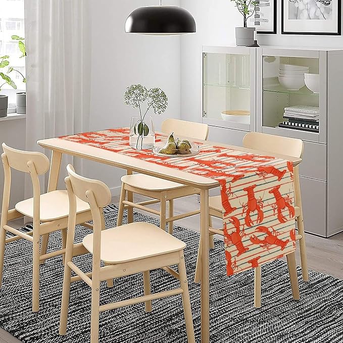 Crawfish Boil Table Runner Retro Lobster Style Print Seafood Boil Themed Birthday Party Kitchen Dining Home Decoration 13x36 Inch