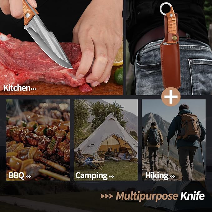 Plys Fixed Blade Hunting Knives Ergonomic Full Tang Camping Knife Rosewood Handle Multi-Tool Tactical Bushcraft Knife for Kitchen, Hiking, EDC Belt Carry, Lightweight Outdoor Survival Gear