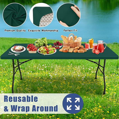 Moosfor Spandex 4 Foot Rectangle Table Cloth, Elastic Fitted Tablecloths for Picnic, Stretch Washable Patio Table Cover for Outdoor, Camping, Banquet and Parties (Blackish Green, 30"x48")