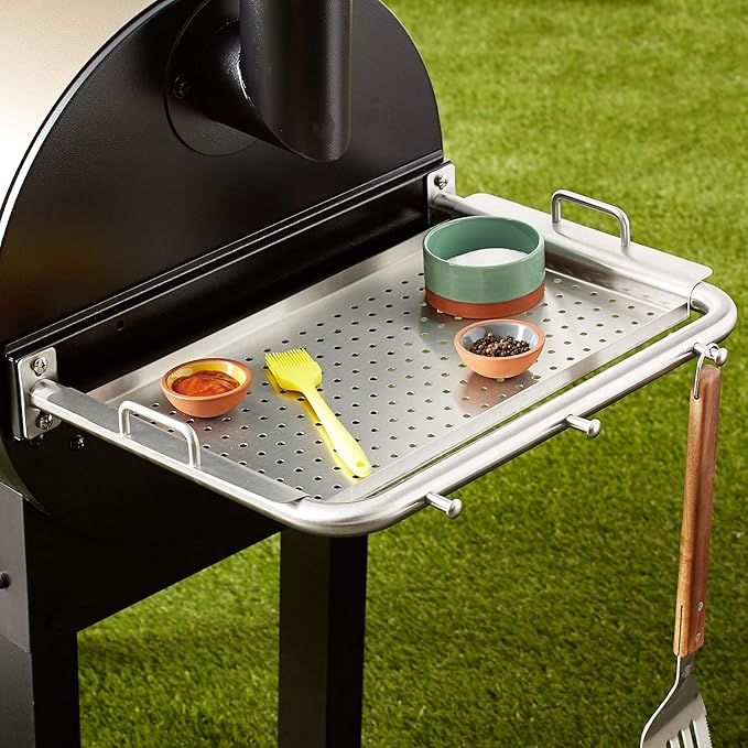 Pit Boss Deluxe Stainless Steel Grill Side Shelf – Removable Prep Tray with Tool Hooks – 19.02" L x 14.81" W x 2.76" H