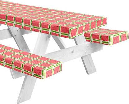 LINPRO 6ft Picnic Table Cover with Bench Covers Vinyl Fitted Picnic Table Covers with Elastic Camping Essentials and Picnic Tablecloth and RV Accessories