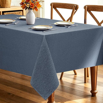 Decorelia Table Cloth for Rectangle Dining Table, Faux Linen Waterproof Texture Farmhouse Washable Rectangular Tablecloth Cover for Birthday, Party, Picnics, Wedding Decor(Demin Blue, 52 x70 Inch)
