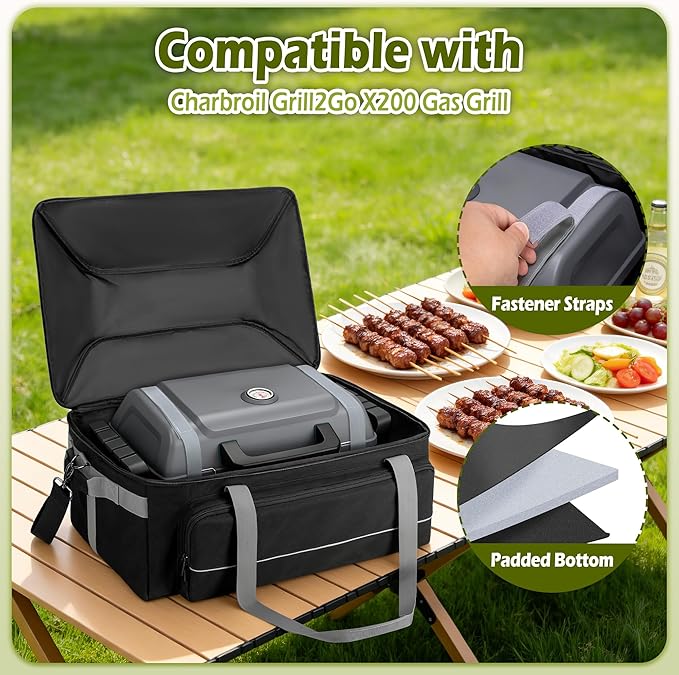 HODRANT Grill Carry Bag Compatible with Char-Broil Grill2Go X200 Portable Propane Gas Grill, Portable BBQ Cover with Secure Straps & Shoulder Strap, Barbecue Carrying Case for Grilling Tools, Bag Only