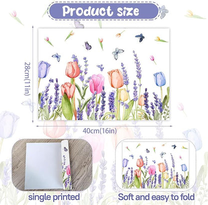 Paper Placemats Disposable 50 Pack Lavender Tulip Placemats 16x 11 Inch Summer Seasonal Rustic Vintage Paper Table Mats for Holiday Home Dining Party Table Decoration