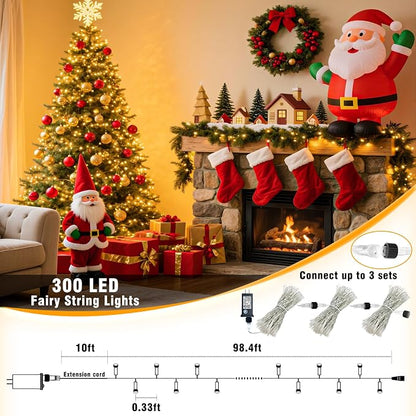 100ft String Lights Indoor 300 LED Christmas Lights Outdoor Connectable Twinkle Fairy Lights Plug in Clear Wire for Outside Wedding Bedroom Garden Tree Decorations, Warm White