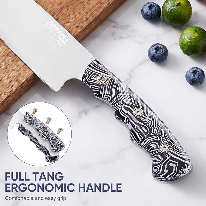 Topfeel 3PCS Professional Chef Knife Set, Ultra Sharp Japanese Kitchen Knife, German High Carbon Stainless Steel 8" Meat Cleaver 8" Chef's Knives 5" Utility Knife with Gift Box