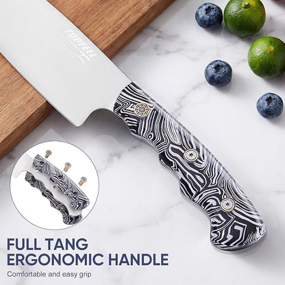 Topfeel 3PCS Professional Chef Knife Set, Ultra Sharp Japanese Kitchen Knife, German High Carbon Stainless Steel 8" Meat Cleaver 8" Chef's Knives 5" Utility Knife with Gift Box