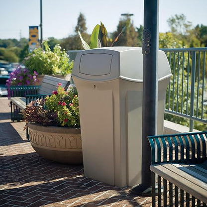 Rubbermaid Commercial Products Ranger Trash Can with 2 Door Lid, 35 GAL, Black Plastic, Outdoor for Stadiums/Parks/Shopping Plazas