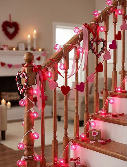 50Ft Valentine's Day Outdoor String Lights, G40 Valentines Day Decorations Lights with 27 LED Pink Shatterproof Bulbs(2 Spare), Hanging Globe Patio Lights for Outside Party Wedding Porch Backyard