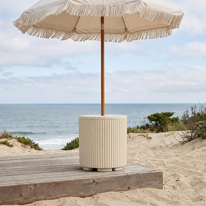 Patio Table for Umbrella, Pool Side Table, 2 Pack, Beige | Adjustable Knob, 1.5Inch Umbrella Hole, All Weather Material