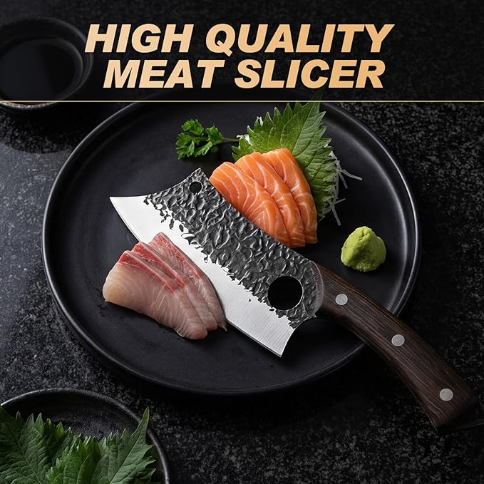Butcher Knife Set 3PCS, Hand Forged Serbian Chef Knife & Meat Cleaver & Viking Knife, Food Cutting Kitchen Knife for Home, Outdoor Cooking, Camping BBQ Gift for Men