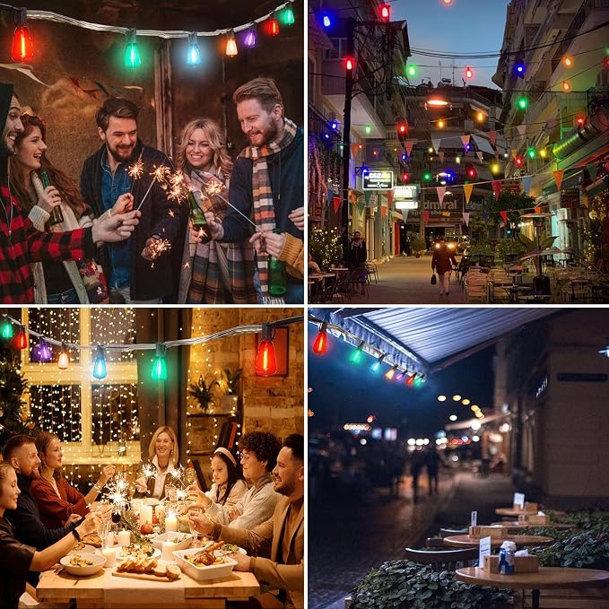 Multicolor String Lights 100FT LED Colored String Lights for Outside with 50+2 ST38 Edison Colorful String Lights for Outdoor Patio Bistro Gazebo Pergola Backyard