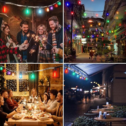 Multicolor String Lights 100FT LED Colored String Lights for Outside with 50+2 ST38 Edison Colorful String Lights for Outdoor Patio Bistro Gazebo Pergola Backyard